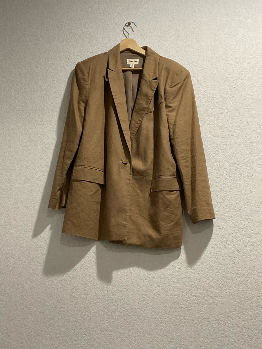Oversized Tan Blazer with Single-Button Closure